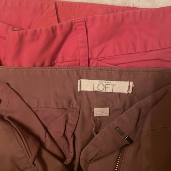 Loft, 2 pair cropped dress pants, brown and coral, size 12 - Picture 2 of 5